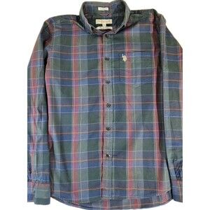 US Polo Assn. Men's Large Long Sleeved Button Down Premium Cotton Plaid Multi